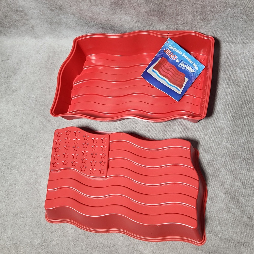 (2) Vintage Jell-O Cool Whip American Flag Wavy Gelatin Mold Red Patriotic USA